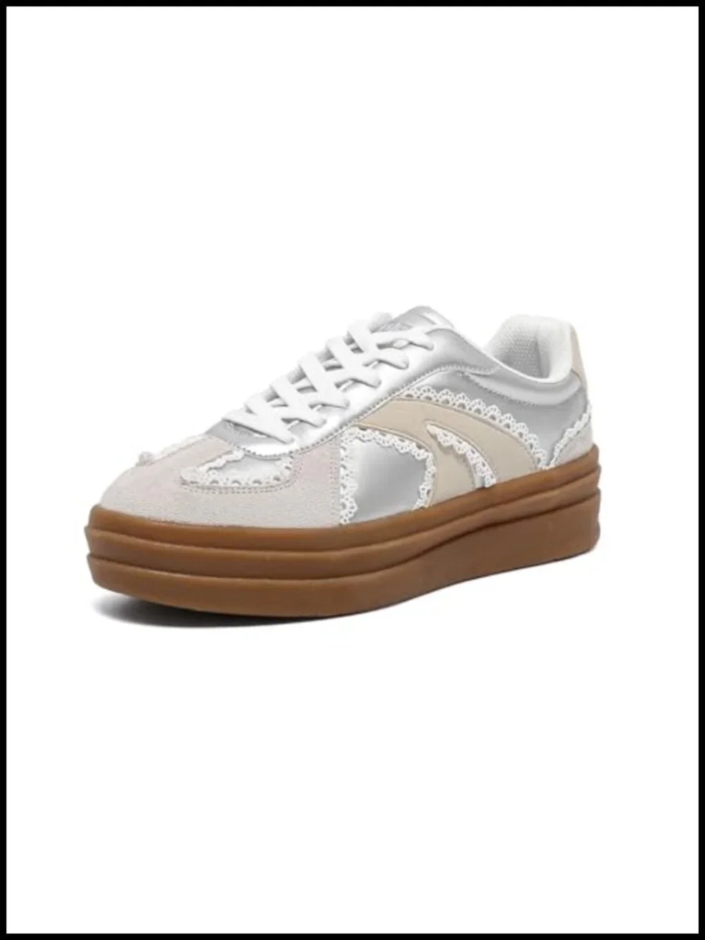 Women's Vintage Lace Detail Platform Sneakers - Casual Walking Shoes with